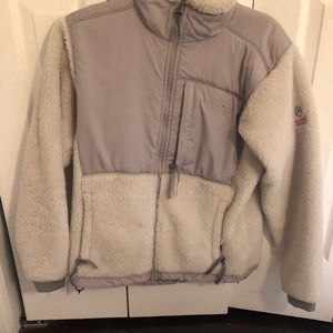 White and gray North Face fleece